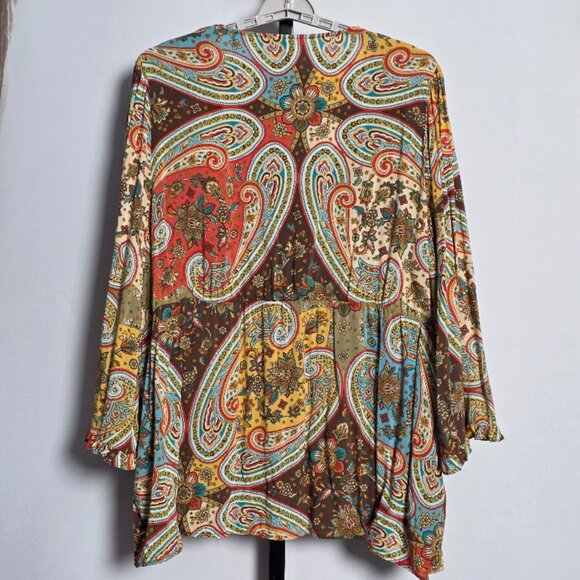 Cato Plus Size 26/28W Rayon Kimono Top Blouse Paisley Floral Embroidered Tie Boh - Picture 8 of 8